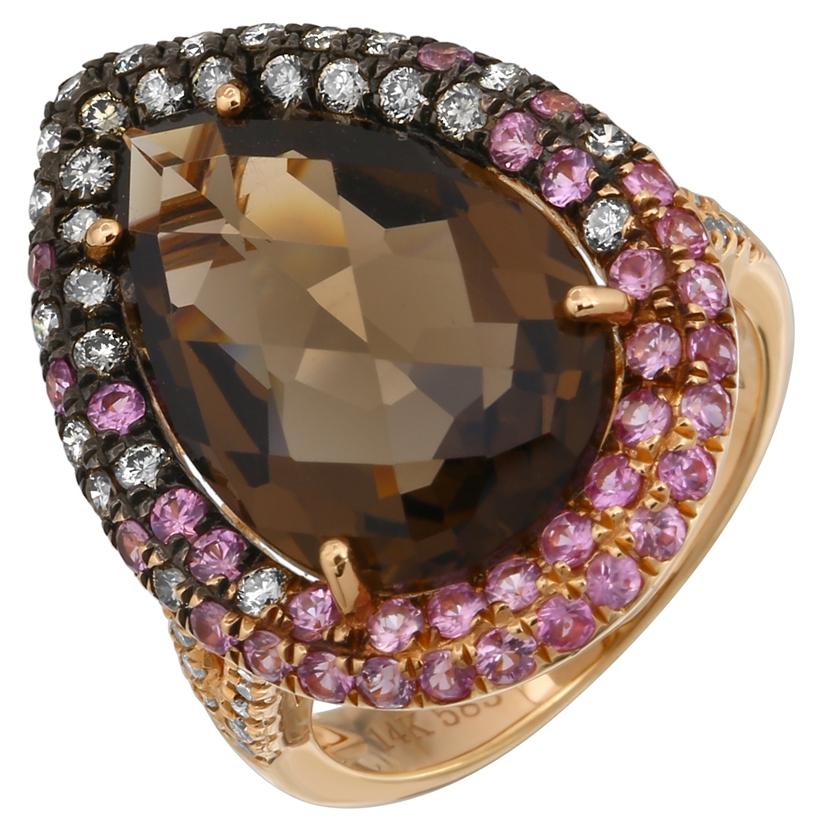 0.67 Ctw Diamond 14k Rose Gold Sapphire Topaz Round Shape Womens Gemstone Ring