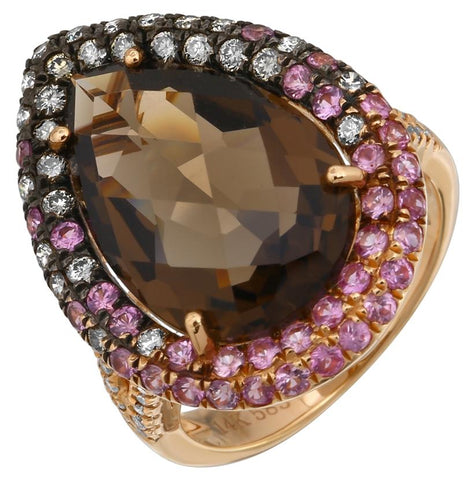 0.67 Ctw Diamond 14k Rose Gold Sapphire Topaz Round Shape Womens Gemstone Ring