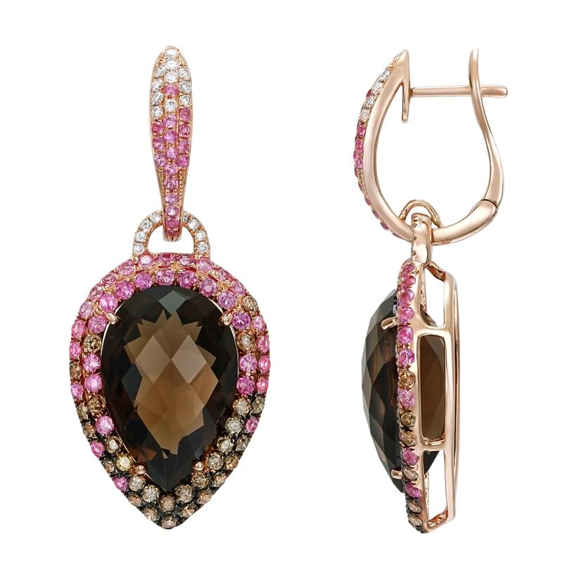 1.25 Ctw Diamond 14k Rose Gold Topaz Sapphire Round Shape Womens Gemstone Earrings