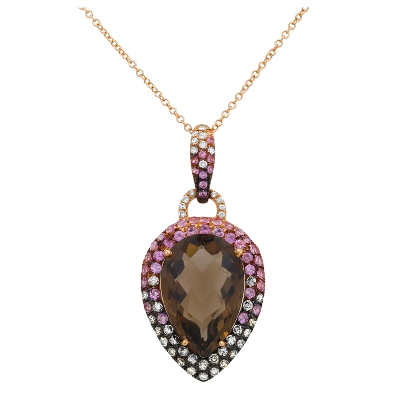 0.58 Ctw Diamond 14k Rose Gold Sapphire Topaz Round Shape Womens Gemstone Necklace Pendant With 16 Inch Chain