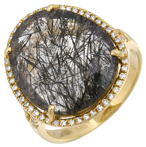 0.24 Ctw Diamond 14k Yellow Gold Quartz Round Shape Womens Gemstone Ring