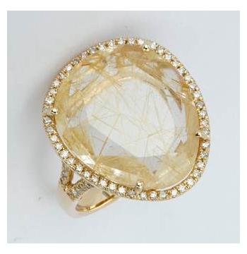 0.27 Ctw Diamond 14k Yellow Gold Quartz Round Shape Womens Gemstone Ring