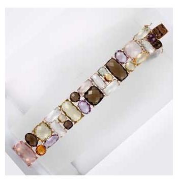 0.26 Ctw Diamond 14k Rose Gold Multi-color Round Shape Womens Gemstone Bracelet