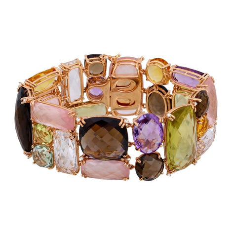 0.24 Ctw Diamond 14k Rose Gold Multi-color Round Shape Womens Gemstone Bracelet