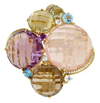 0.11 Ctw Diamond 14k Yellow Gold Multi-color Round Shape Womens Gemstone Ring