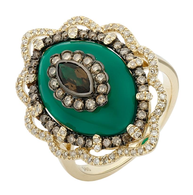 0.68 Ctw Diamond 14k Yellow Gold Agate Topaz Round Shape Womens Gemstone Ring