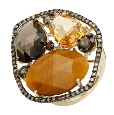 0.51 Ctw Diamond 14k Yellow Gold Topaz Multi-color Round Shape Womens Gemstone Ring