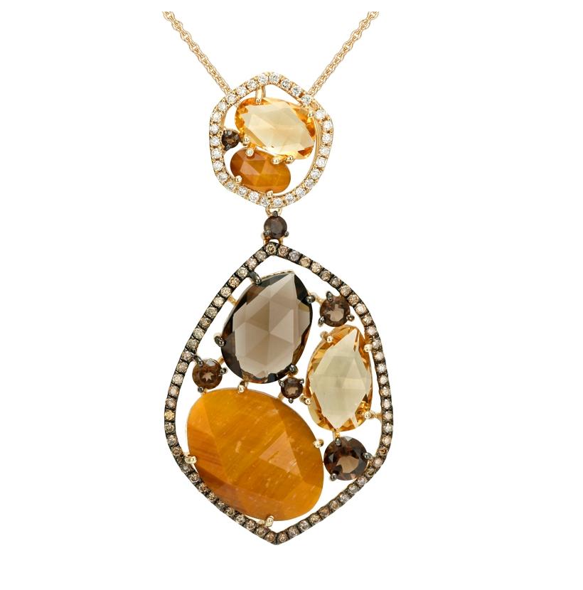 0.75 Ctw Diamond 14k Yellow Gold Topaz Multi-color Round Shape Womens Gemstone Necklace Pendant With 16 Inch Chain