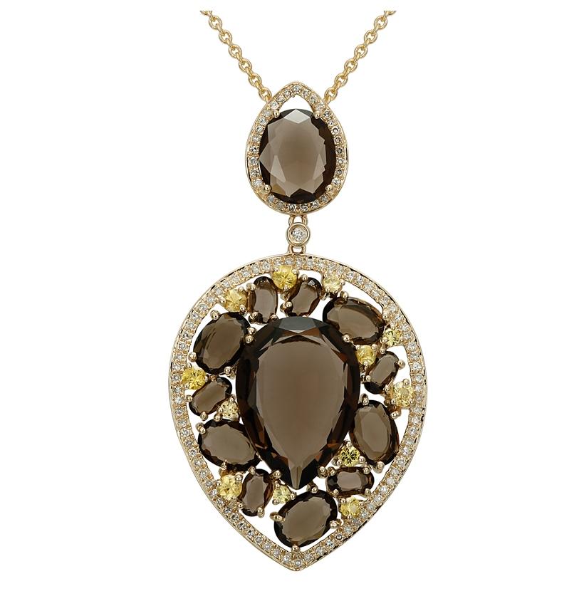 0.42 Ctw Diamond 14k Yellow Gold Sapphire Topaz Round Shape Womens Gemstone Necklace Pendant With 16 Inch Chain