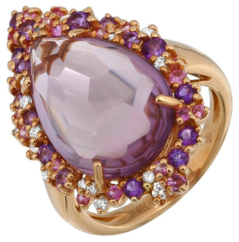 0.2 Ctw Diamond 14k Rose Gold Sapphire Amethyst Round Shape Womens Gemstone Ring