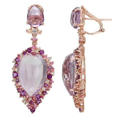 0.47 Ctw Diamond 14k Rose Gold Sapphire Amethyst Round Shape Womens Gemstone Earrings