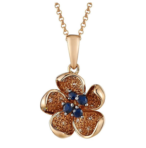 0.09 Ctw Diamond 14k Rose Gold Sapphire Round Shape Womens Gemstone Necklace Pendant With 16 Inch Chain