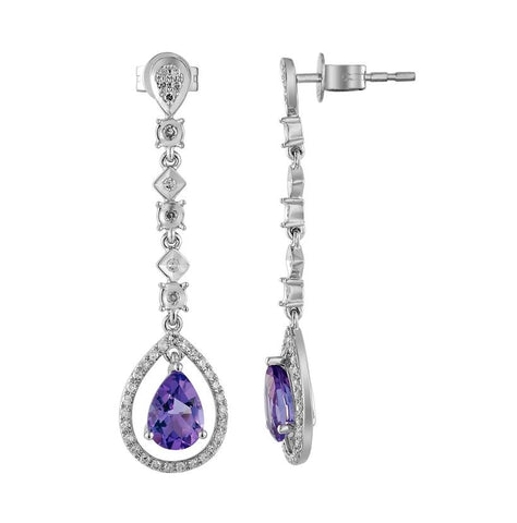 0.25 Ctw Diamond 14k White Gold Amethyst Round Shape Womens Gemstone Earrings