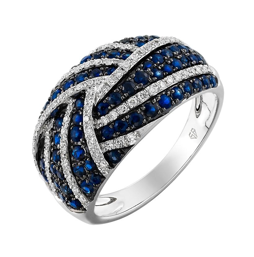0.25 Ctw Diamond 14k White Gold Sapphire Round Shape Womens Gemstone Ring