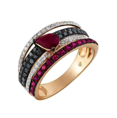 0.48 Ctw Diamond 14k Rose Gold Ruby Round Shape Womens Gemstone Ring