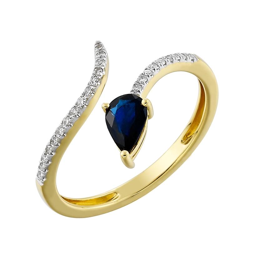 0.07 Ctw Diamond 14k Yellow Gold Sapphire Round Shape Womens Gemstone Ring