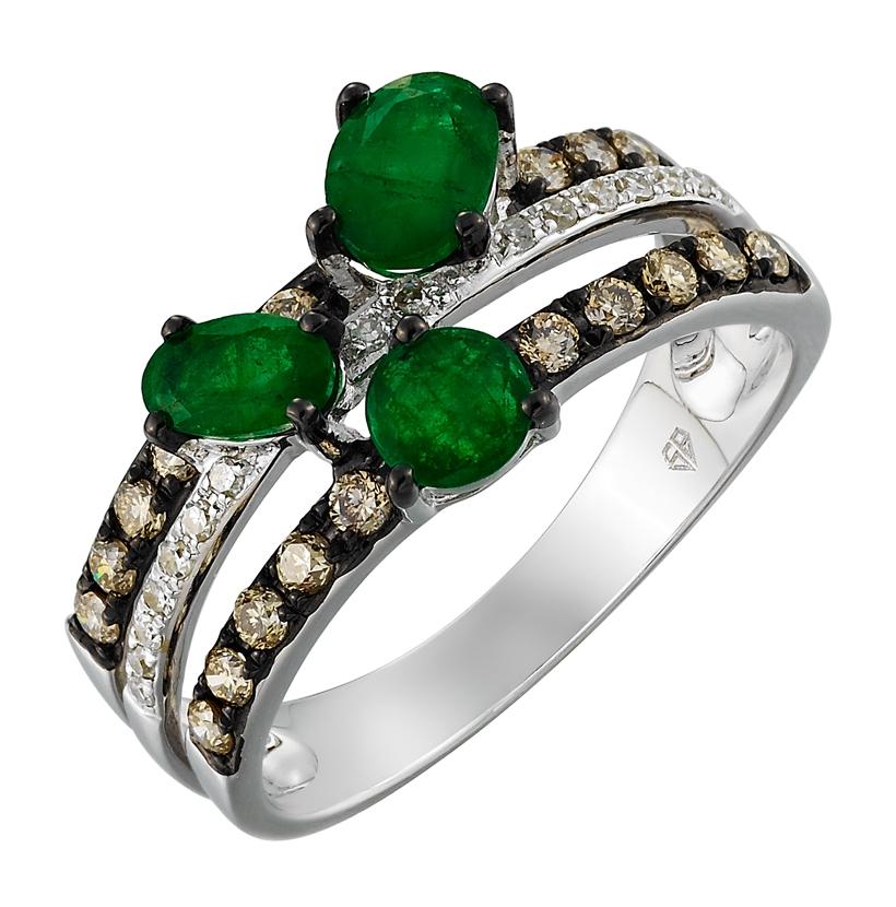 0.41 Ctw Diamond 14k White Gold Emerald Round Shape Womens Gemstone Ring