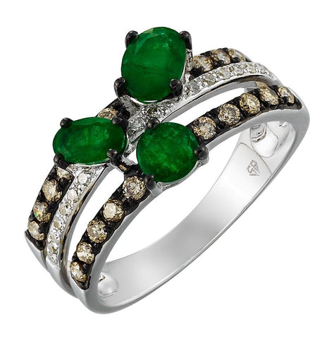 0.41 Ctw Diamond 14k White Gold Emerald Round Shape Womens Gemstone Ring