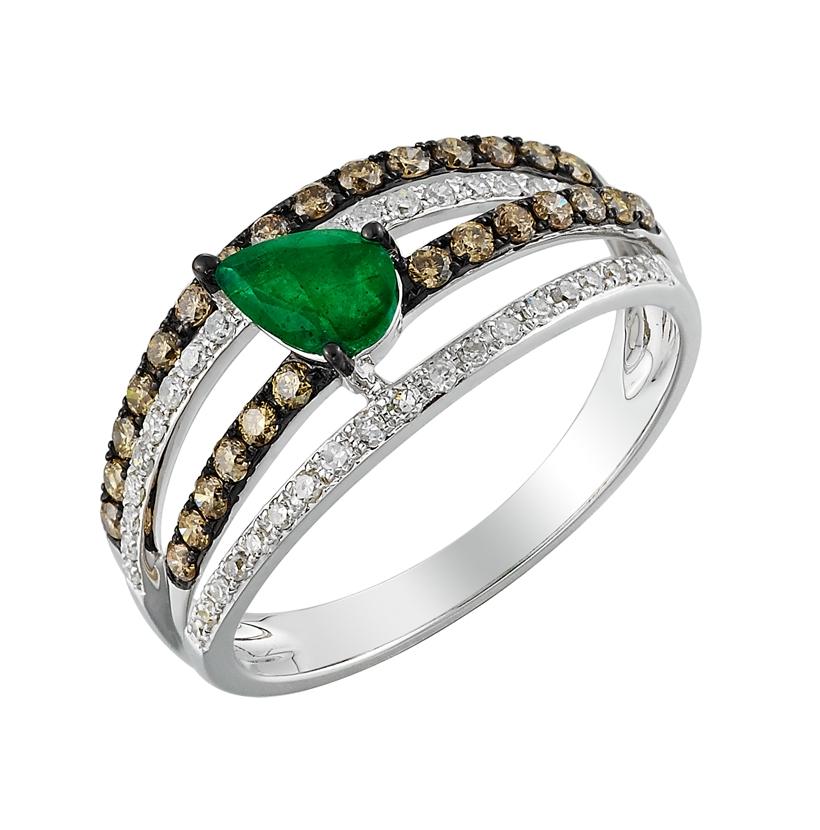 0.5 Ctw Diamond 14k White Gold Emerald Round Shape Womens Gemstone Ring