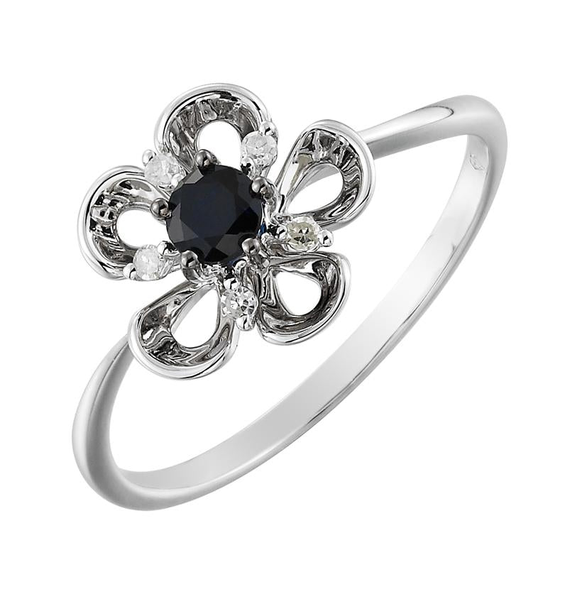 0.04 Ctw Diamond 14k White Gold Sapphire Round Shape Womens Gemstone Ring