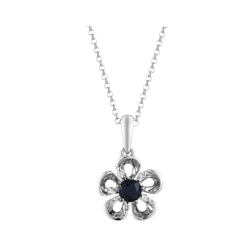 0.04 Ctw Diamond 14k White Gold Sapphire Round Shape Womens Gemstone Necklace Pendant With 16 Inch Chain