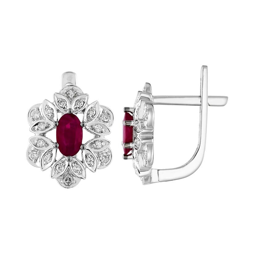 0.15 Ctw Diamond 14k White Gold Ruby Round Shape Womens Gemstone Earrings