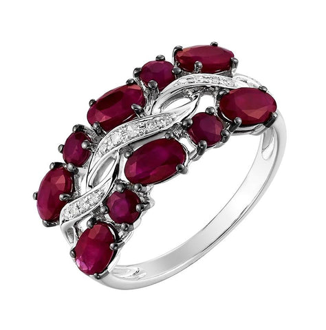 0.04 Ctw Diamond 14k White Gold Ruby Round Shape Womens Gemstone Ring