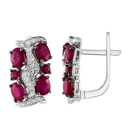 0.1 Ctw Diamond 14k White Gold Ruby Round Shape Womens Gemstone Earrings