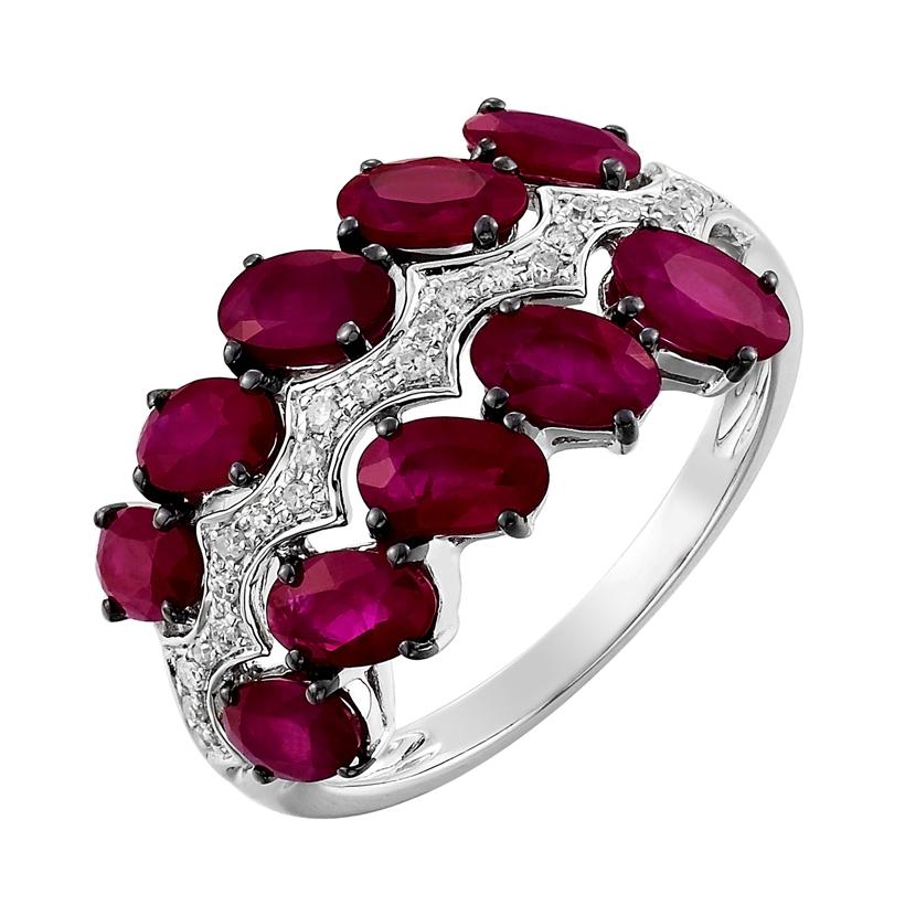 0.09 Ctw Diamond 14k White Gold Ruby Round Shape Womens Gemstone Ring