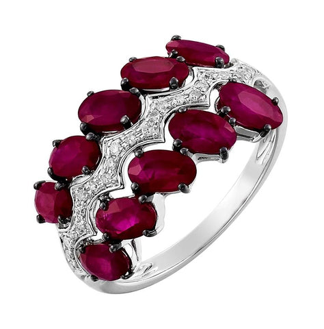 0.09 Ctw Diamond 14k White Gold Ruby Round Shape Womens Gemstone Ring