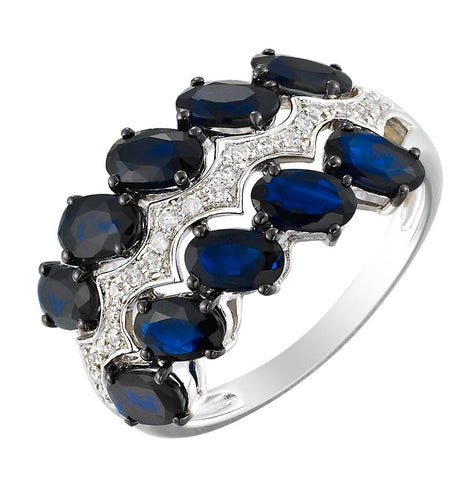0.09 Ctw Diamond 14k White Gold Sapphire Round Shape Womens Gemstone Ring