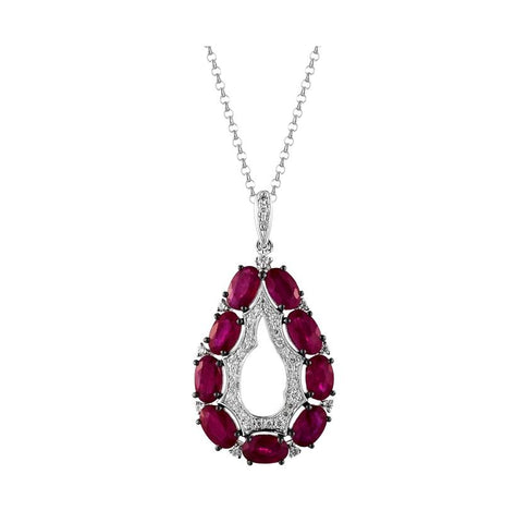 0.17 Ctw Diamond 14k White Gold Ruby Round Shape Womens Gemstone Necklace Pendant With 16 Inch Chain