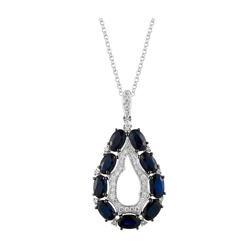 0.17 Ctw Diamond 14k White Gold Sapphire Round Shape Womens Gemstone Necklace Pendant With 16 Inch Chain