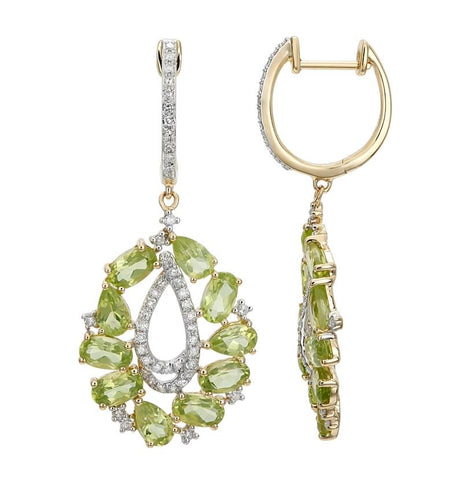 0.41 Ctw Diamond 14k Yellow Gold Peridot Round Shape Womens Gemstone Earrings