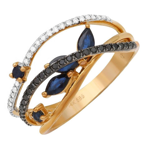 0.21 Ctw Diamond 14k Rose Gold Sapphire Round Shape Womens Gemstone Ring