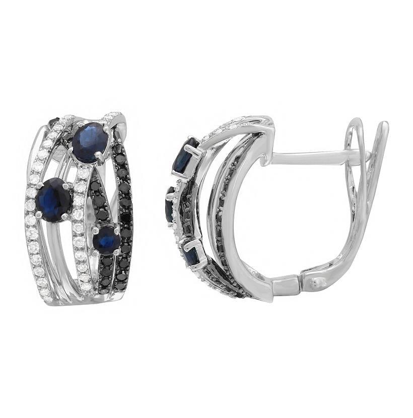 0.53 Ctw Diamond 14k White Gold Sapphire Round Shape Womens Gemstone Earrings