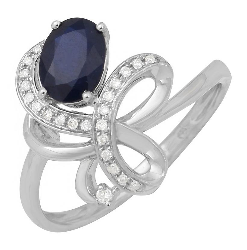 0.08 Ctw Diamond 14k White Gold Sapphire Round Shape Womens Gemstone Ring