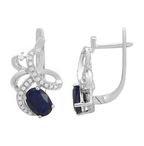 0.16 Ctw Diamond 14k White Gold Sapphire Round Shape Womens Gemstone Earrings