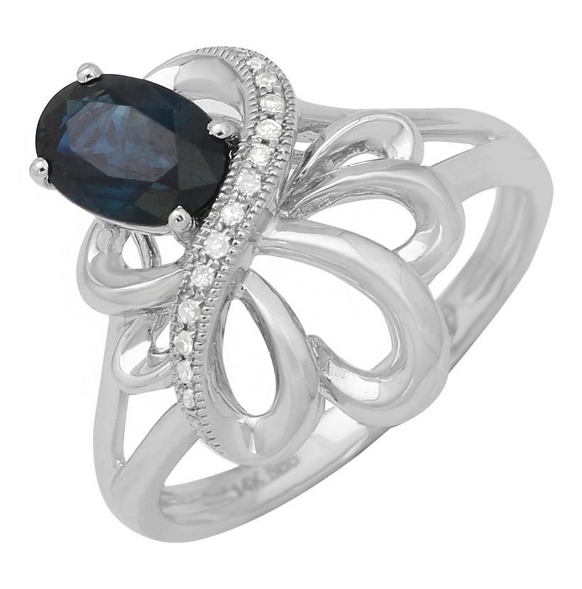 0.04 Ctw Diamond 14k White Gold Sapphire Round Shape Womens Gemstone Ring