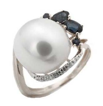 0.03 Ctw Diamond 14k White Gold Sapphire Pearl Ring