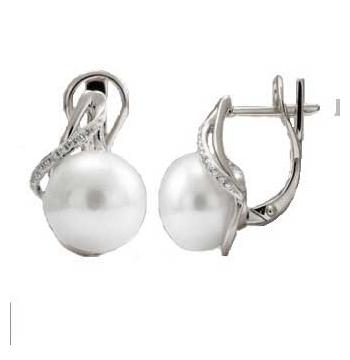 0.06 Ctw Diamond 14k White Gold Pearl Earrings