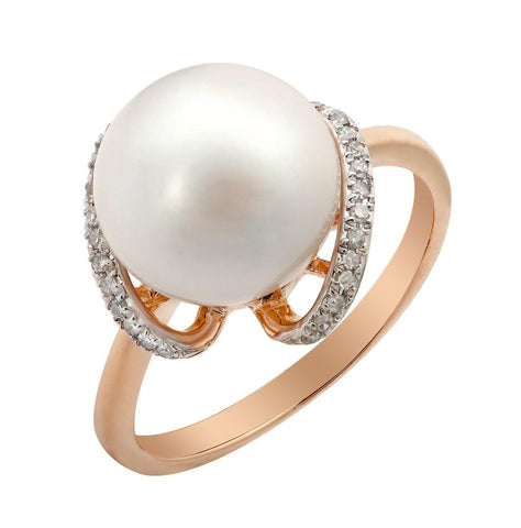 0.09 Ctw Diamond 14k Rose Gold Pearl Ring