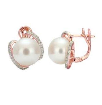 0.16 Ctw Diamond 14k Rose Gold Pearl Earrings