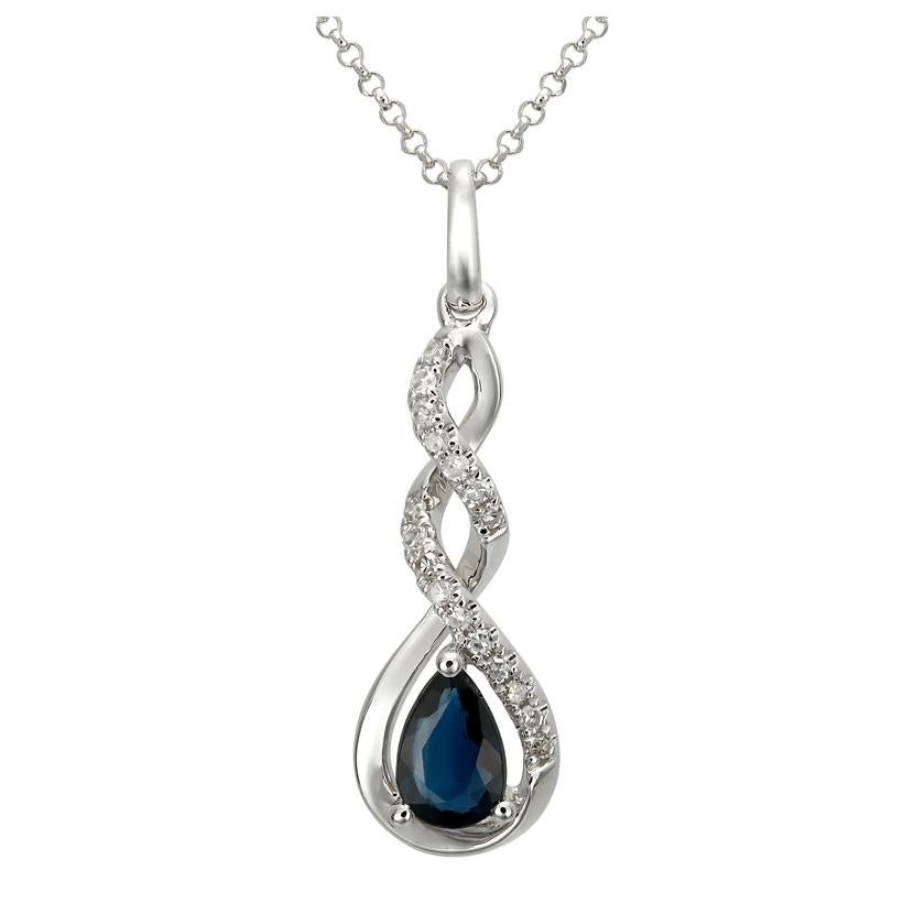 0.09 Ctw Diamond 14k White Gold Sapphire Round Shape Womens Gemstone Necklace Pendant With 16 Inch Chain