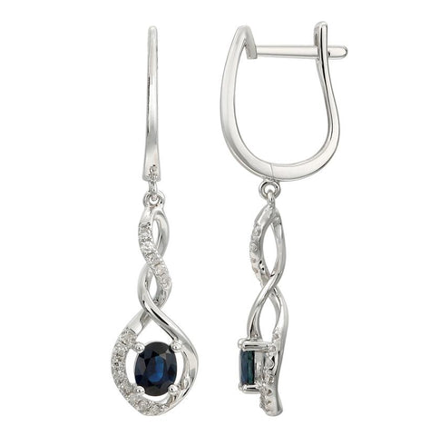 0.13 Ctw Diamond 14k White Gold Sapphire Round Shape Womens Gemstone Earrings