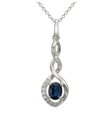 0.07 Ctw Diamond 14k White Gold Sapphire Round Shape Womens Gemstone Necklace Pendant With 16 Inch Chain