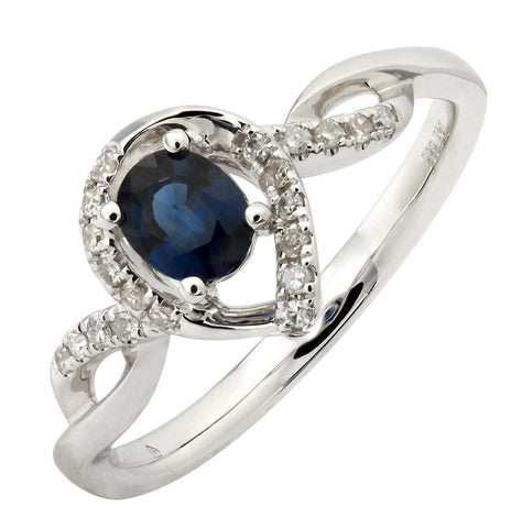 0.1 Ctw Diamond 14k White Gold Sapphire Round Shape Womens Gemstone Ring