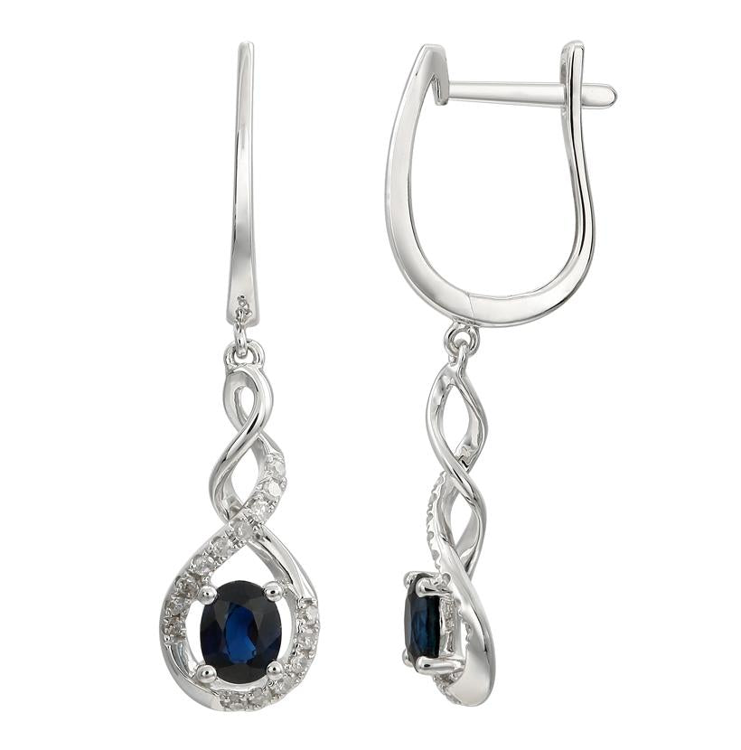 0.16 Ctw Diamond 14k White Gold Sapphire Round Shape Womens Gemstone Earrings