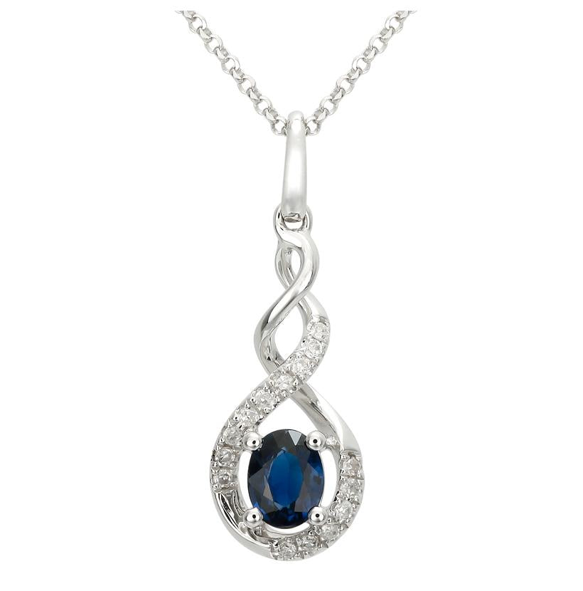 0.08 Ctw Diamond 14k White Gold Sapphire Round Shape Womens Gemstone Necklace Pendant With 16 Inch Chain