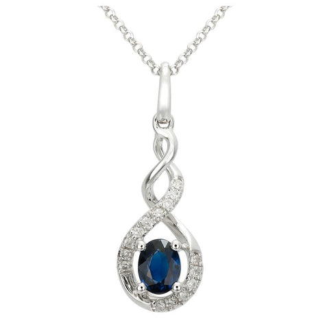 0.08 Ctw Diamond 14k White Gold Sapphire Round Shape Womens Gemstone Necklace Pendant With 16 Inch Chain